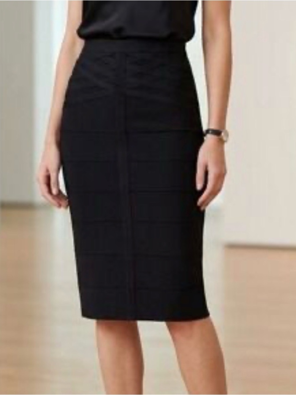 Bebe Bandage Classic Black Pencil Skirt - Women's High-Waist Office Skirt